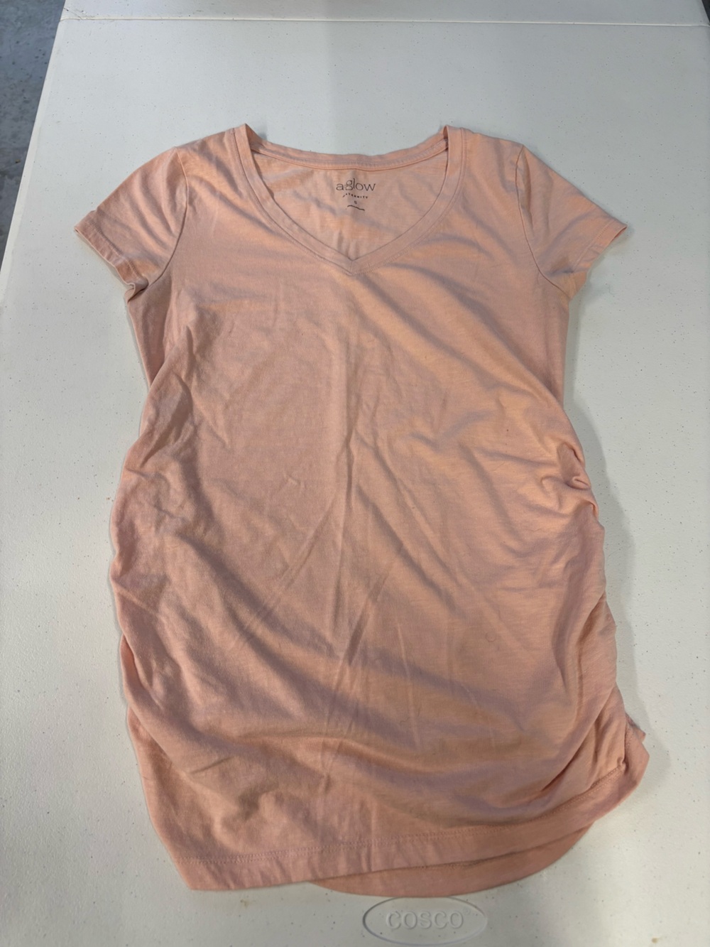 a:glow V-Neck Short Sleeve Tee - Light Peach